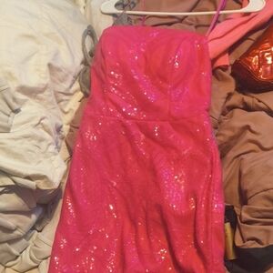 Pink Sequin Strapless Dress